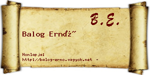 Balog Ernő névjegykártya
